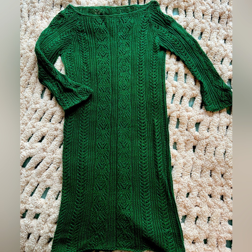 Hand-Knitted Green Stretchy Dress - Size XXS (Custom-Made)